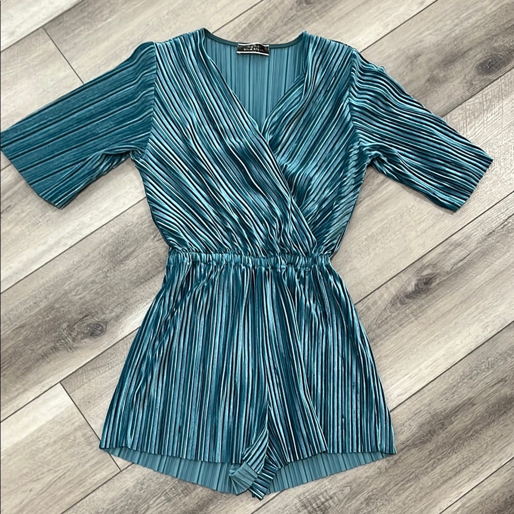 Teal Striped Wrap Romper